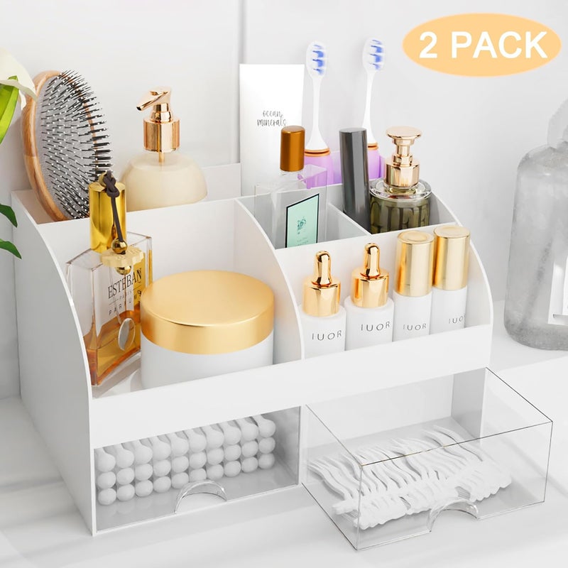 COMFYROOM Makeup Organizer with Drawers, Cosmetic Storage for Dresser Vanity and Bathroom Countertop, Beauty Holder for Lipstick Brush, Skincare Organizer for Vanity, Cosmetic Display Case (White-2P) - Image 2